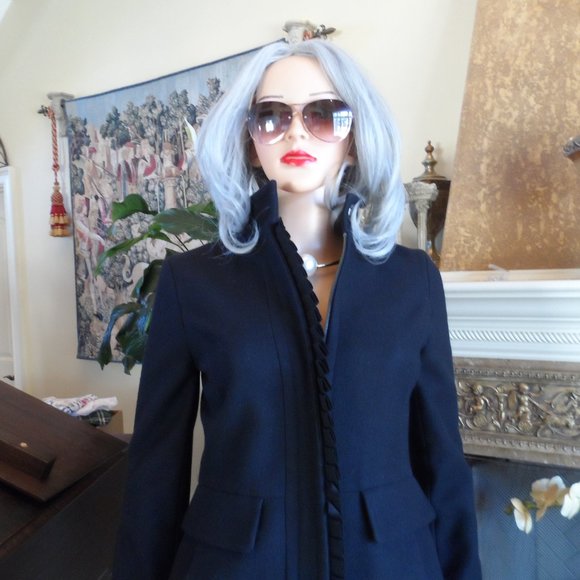 Banana Republic Black Wool Pea Coat w/Ruffle Detail Size XS - Picture 4 of 16